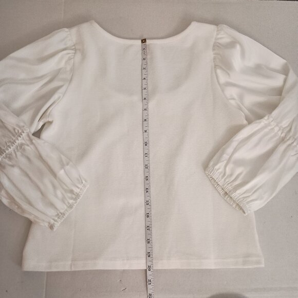 Anthropologie Maeve White Puff Sleeve Top L - Large - Picture 12 of 15